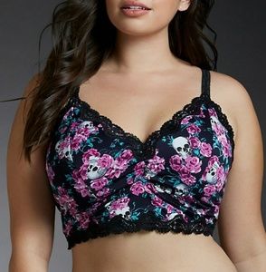 Torrid FLORAL SKULL MICROFIBER LACE RACERBACK BRA
